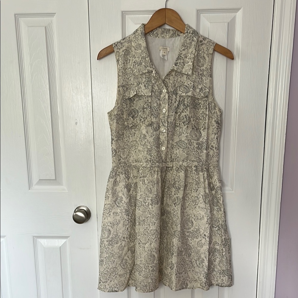 J. Crew Silver Sequin Mini Sundress Sleeveless Notched Collar